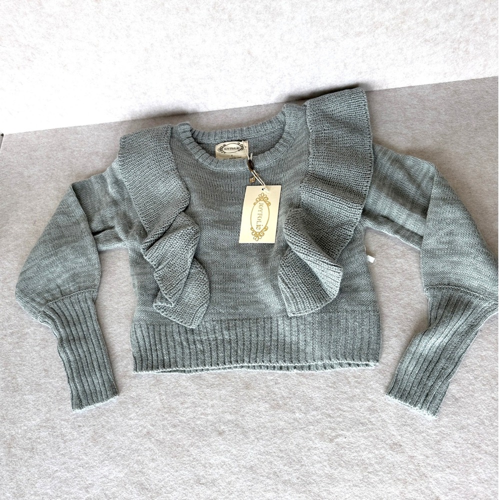 Joyfolie Reagan Sweater Blue Smoke‎ Girls size 6 Ruffle Knit Pullover NWT